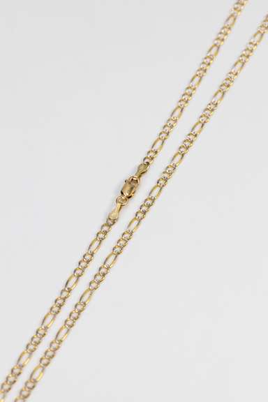 14k Yellow Gold Solid Pave Figaro Link Chain 2.6mm Necklace 16"