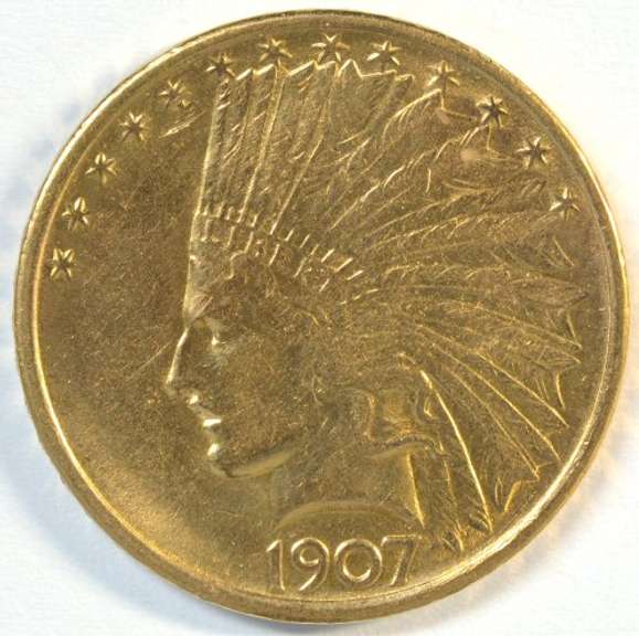 Much scarcer 1907 No Motto $10 Indian Gold Piece. Nice
