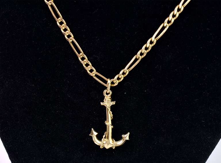 Brilliant Anchor Pendant Necklace in 14K Yellow Gold