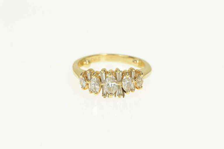 14K Yellow Gold Baguette & Marquise Diamond Statement Ring