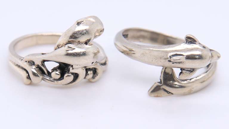 Group Lot of 4 Vintage 925 Sterling Silver Dolphin Rings