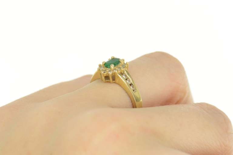14K Yellow Gold 0.50 Ctw Emerald Diamond Halo Engagement Ring