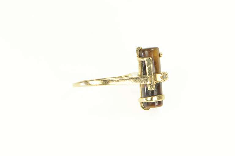 14K Yellow Gold 1960's Tiger's Eye Diamond Geometric Abstract Ring