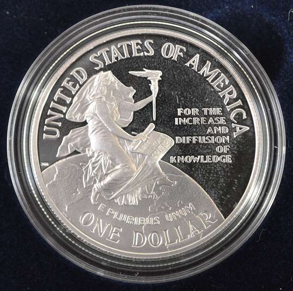 1996 Proof Smithsonian Institution 150th Anniversary Commemorative Silver Dollar.