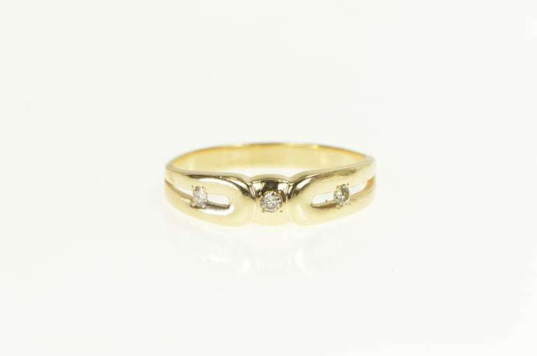 14K Yellow Gold Diamond Three Stone Simple Wedding Band Ring