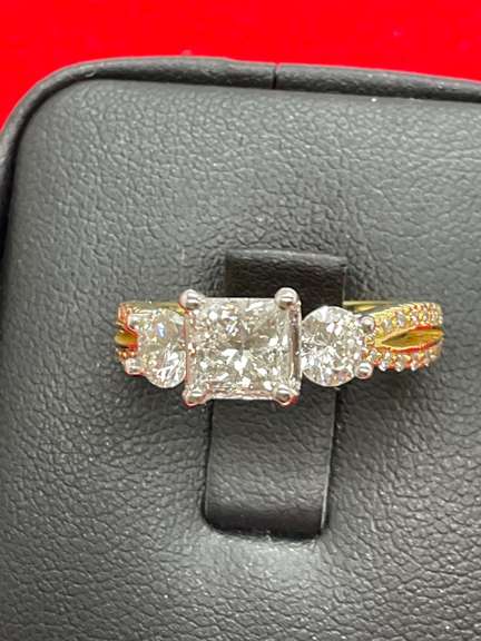 CERTIFIED SCOTT KAT 19K AND PLATINUM DIAMOND ENGAGEMENT RING