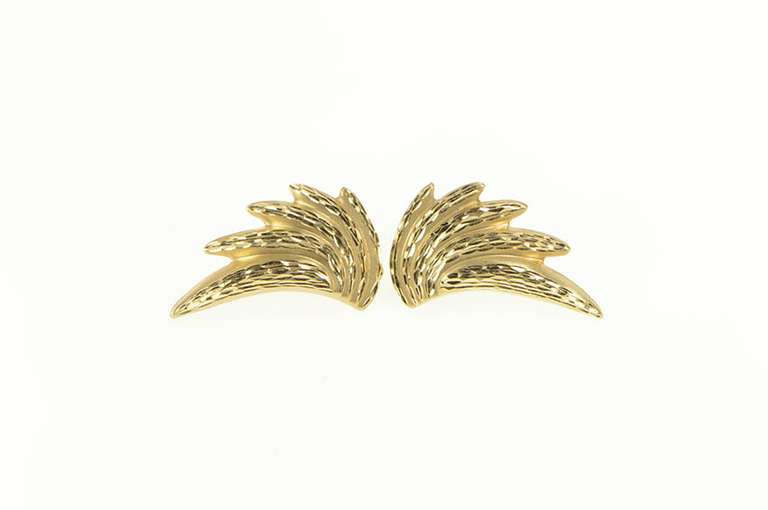 14K Yellow Gold Diamond Cut Fanned Retro Statement Earrings