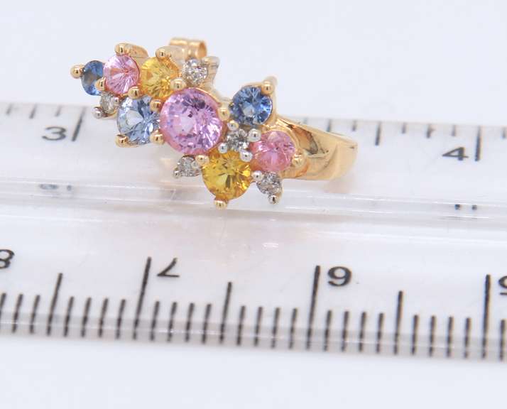 Handsome Yellow Gold Multi Color Gemstone Earrings