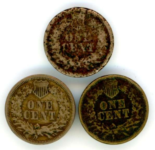 3 Copper Nickel Indian Head Cents from 1860, 1862, & 1863.
