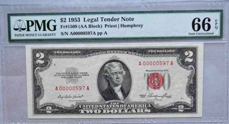 $2 1953 US Note PMG Gem Unc 66 EPQ
