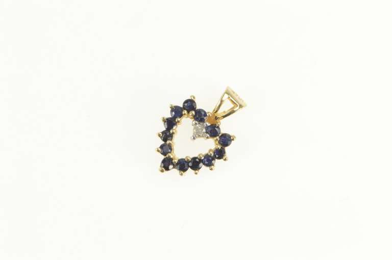 10K Yellow Gold Ruby Sapphire Diamond Reversible Heart Love Pendant