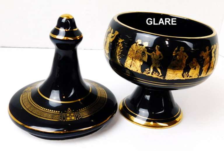 Vintage Greek Mythology Compote, 24K Gold