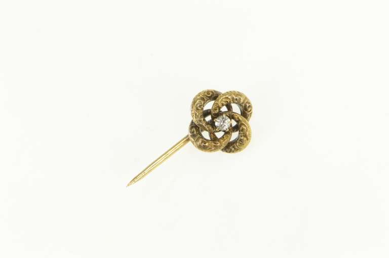 14K Yellow Gold Victorian Ornate Scroll Swirl Twist Diamond Stick Pin