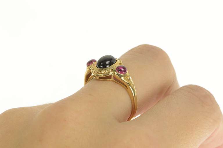 10K Yellow Gold Watermelon Tourmaline Cabochon Statement Ring