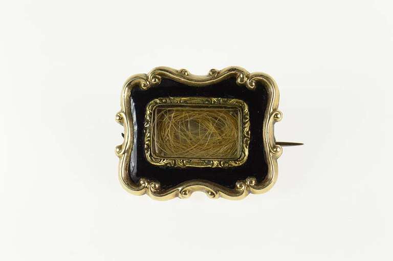 Gold Filled Victorian Ornate Black Enamel Mourning Pin/Brooch