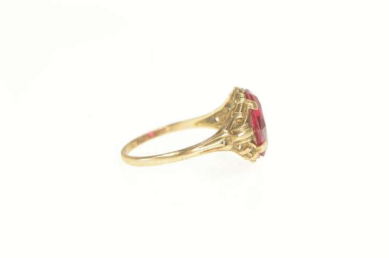 10K Yellow Gold 1930's Ornate Syn. Ruby Statement Ring