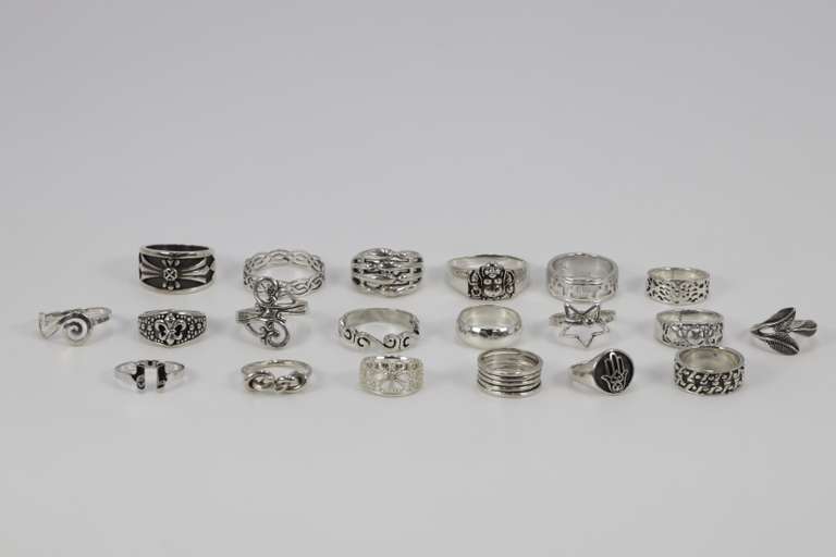 Sterling Silver Curated Ring Assortment Various Sizes & Styles (20 Ring Lot)