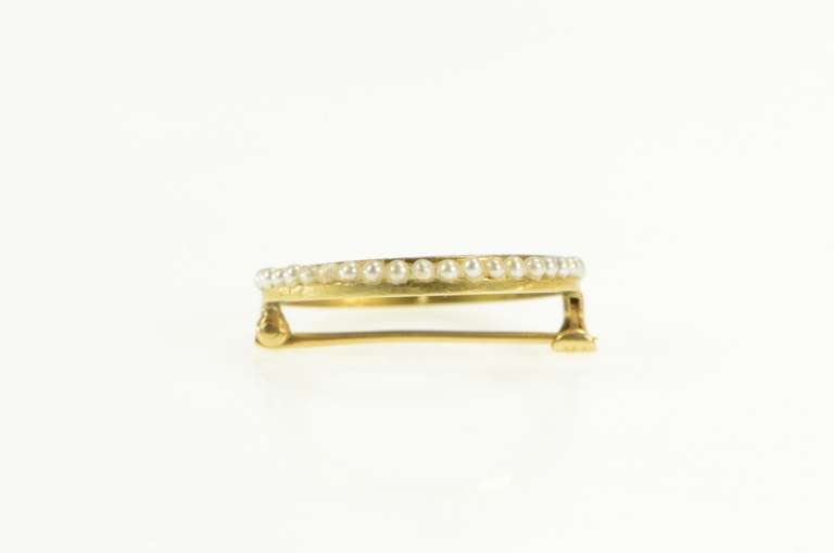 14K Yellow Gold Victorian Round Seed Pearl Halo Circle Pin/Brooch