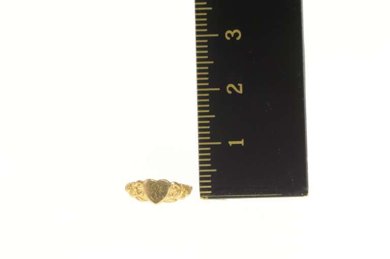 10K Yellow Gold F E Monogram Cursive Initial Heart Child Baby Ring