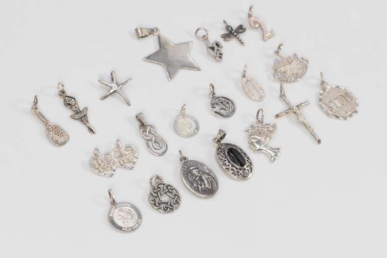Sterling Silver Pendant Assortment Various Sizes & Styles (20 Pendant Lot)