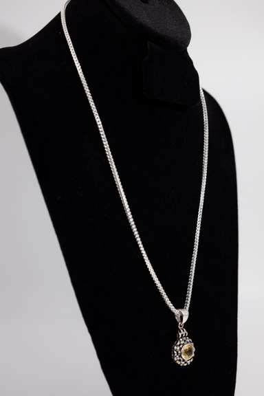 .925 Sterling Silver Pendant w/ Citrine Gemstone