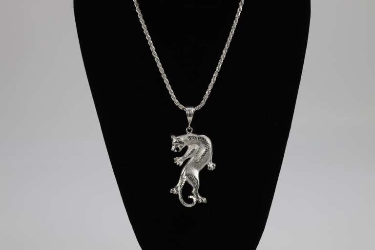 .925 Italian Sterling Silver 4mm Diamond Cut Rope Chain 20" w/Leopard Pendant