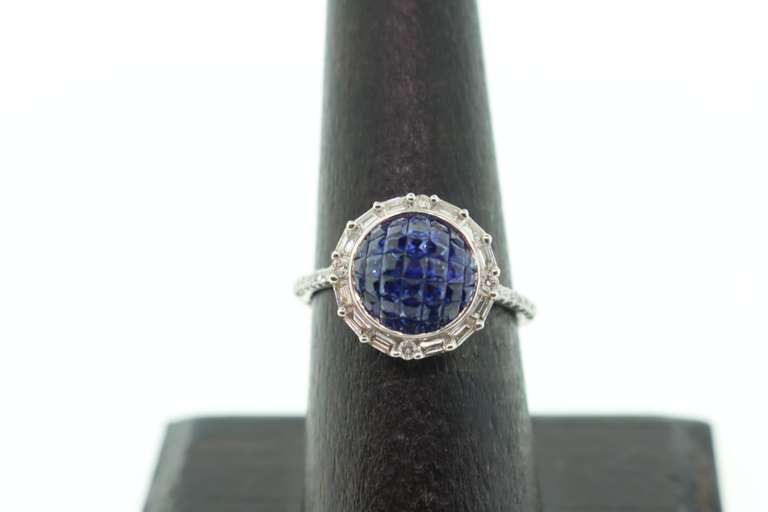 18k White Gold Gigantic Sapphire Cluster Semi-Sphere with Diamond edges and side stones