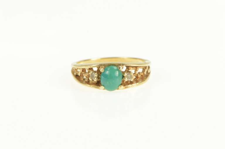14K Yellow Gold Turquoise Diamond Accent Textured Nugget Ring