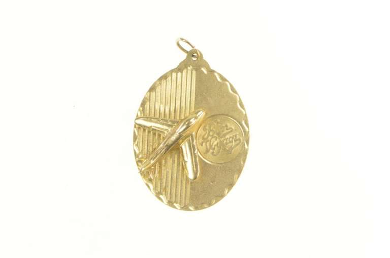 14K Yellow Gold 1961 Bon Voyage Airplane Travel Souvenir Charm/Pendant