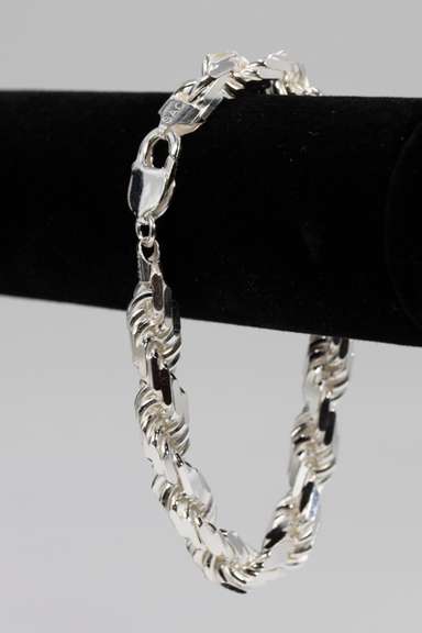 .925 Italian Sterling Silver 9.7mm Rope Chain 9 Inches Handmade