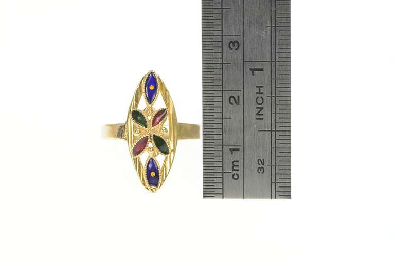 8K Yellow Gold Geometric Red Blue Green Enamel Retro Ring