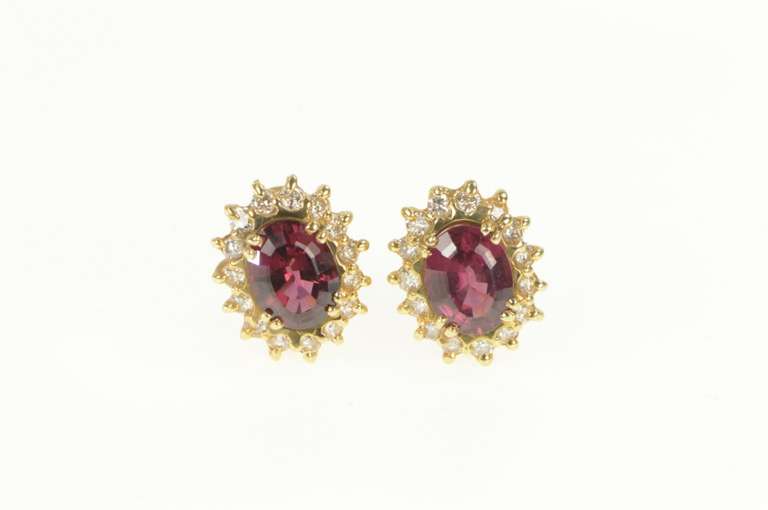 14K Yellow Gold 4.30 Cfw Rubellite Tourmaline Diamond Halo Earrings