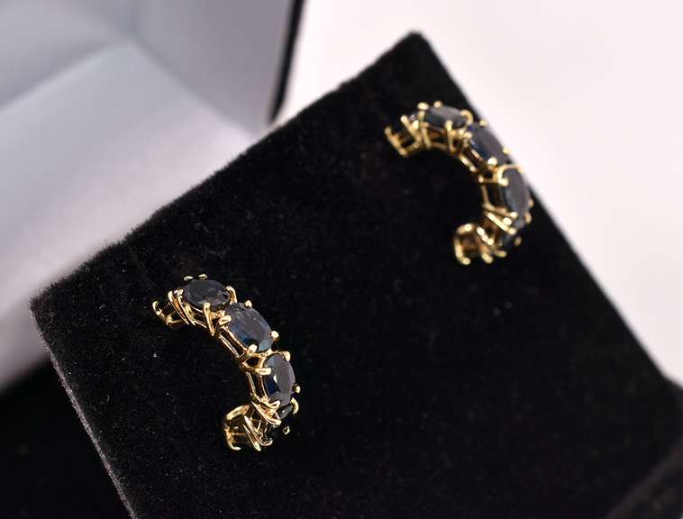 Lovely Sapphire Partial Hoop Earring in 14K Yellow Gold