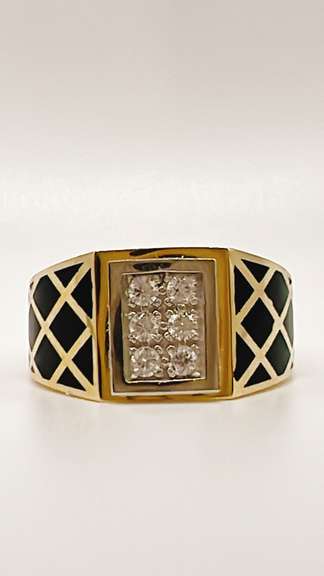 Men's 14kt Solid Yellow Gold, Onyx, & CZ Ring