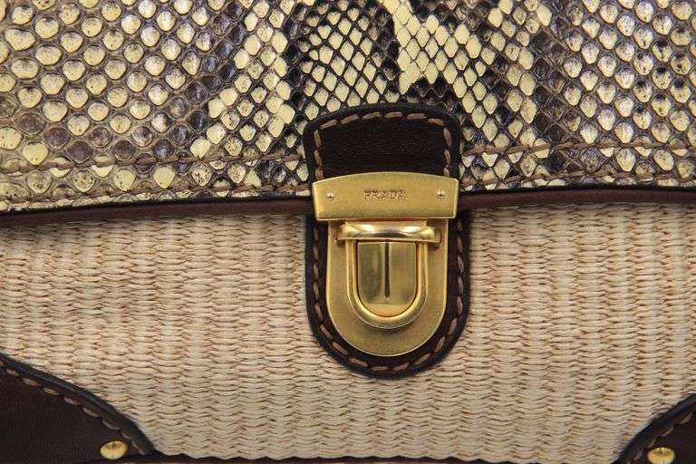 Preowned Designer Prada Straw Python Shoulder Bag