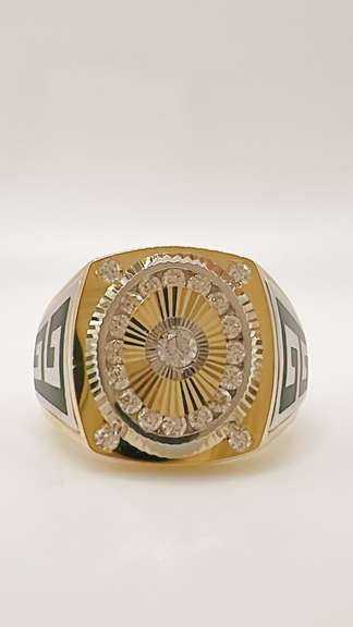 Men's 14kt Solid Yellow Gold, Onyx, & CZ Ring