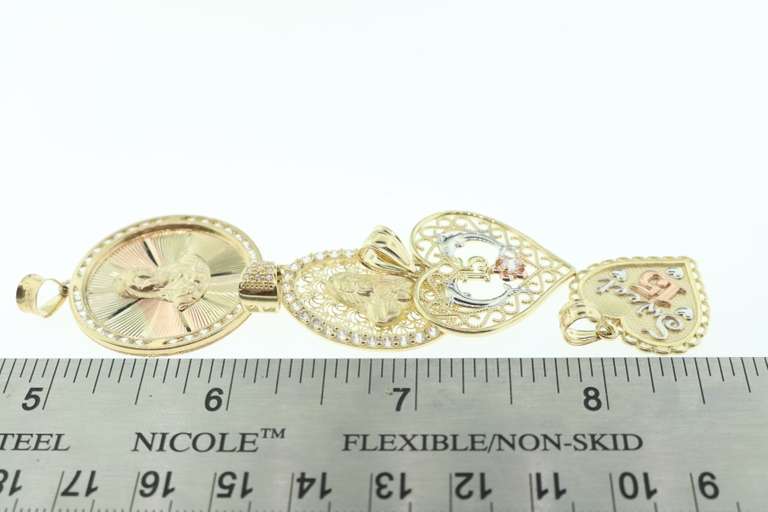 Fabulous Set of 4x 14kt Yellow Gold & CZ Pendants