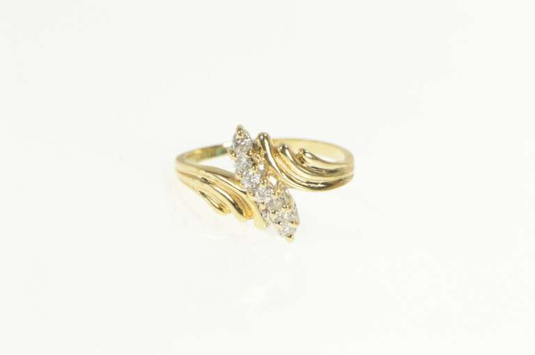 10K Yellow Gold Diamond Wavy Cluster Statement Bypass Ring