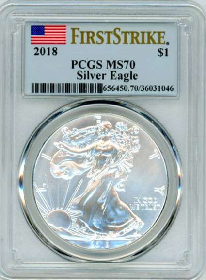 2018 BU US Silver Eagle in PCGS MS70 First Strike