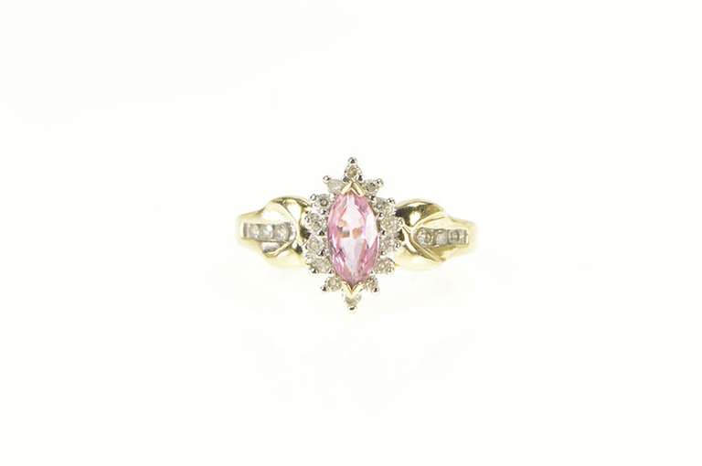 10K Yellow Gold Marquise Pink Sapphire Diamond Halo Ring