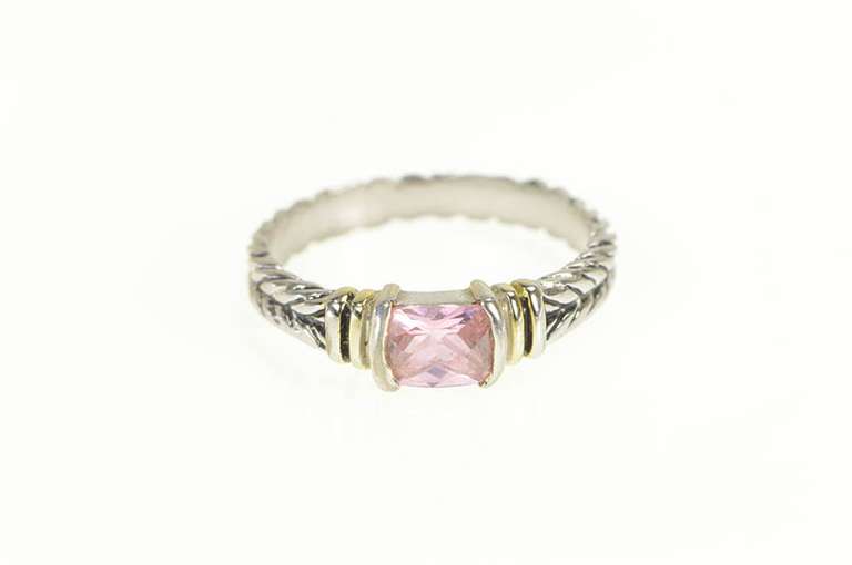 Sterling Silver Cushion Pink CZ Two Tone 14k Accent Ring