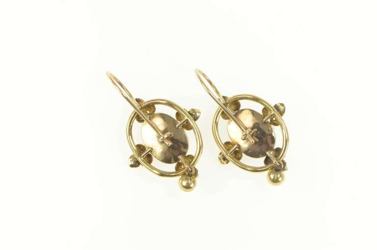 14K Yellow Gold Victorian Ornate Mourning Jewelry Dangle Earrings