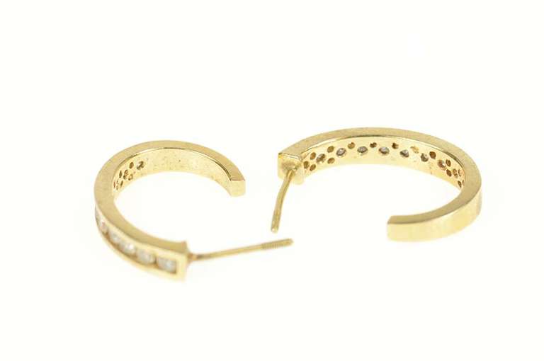 14K Yellow Gold 0.30 Ctw Diamond Oval Semi Hoop Earrings
