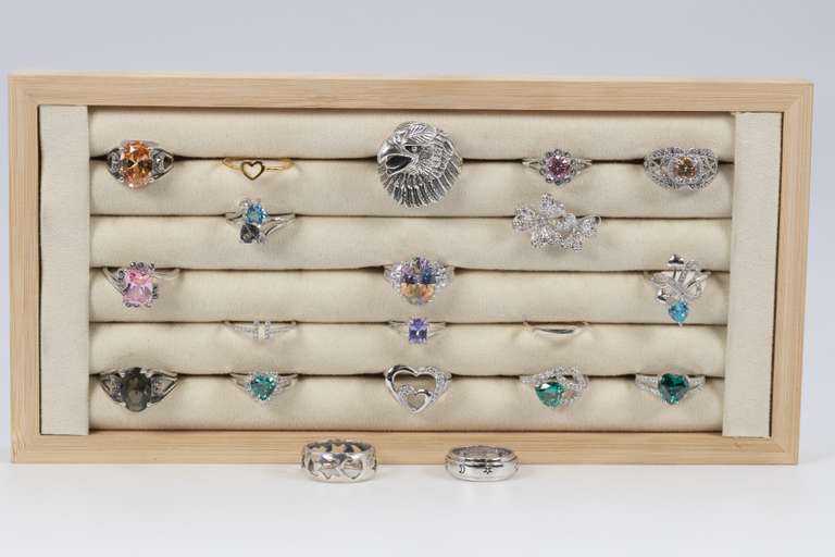 .925 Sterling Silver Curated Ring Set 20 RIng Lot Various Sizes & Styles