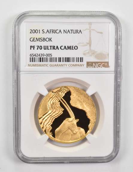 PF70 UCAM 2001 South Africa 1 Oz Gold - Natura - Gemsbok - Graded NGC