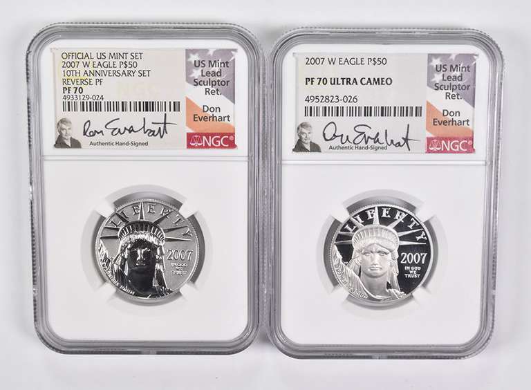 (2) PF70UCAM & PF70 REV 2007-W $50 American Platinum Eagle Signed NGC