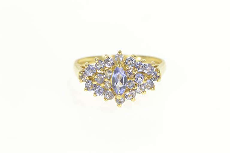 10K Yellow Gold Marquise Tanzanite Cluster Statement Ring