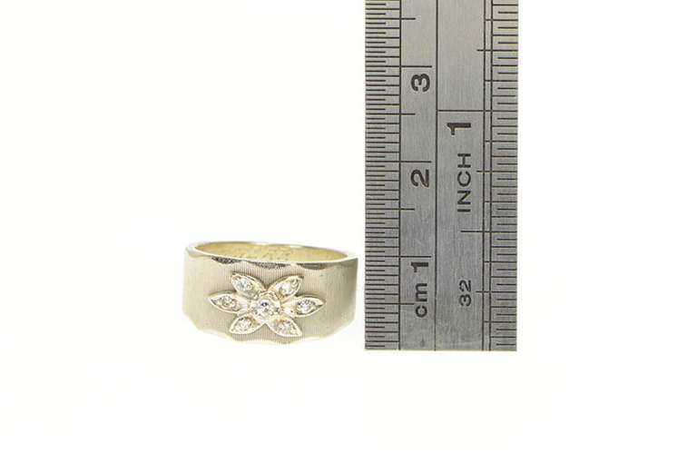 14K White Gold 1950's Diamond Flower Cluster Band Vintage Ring