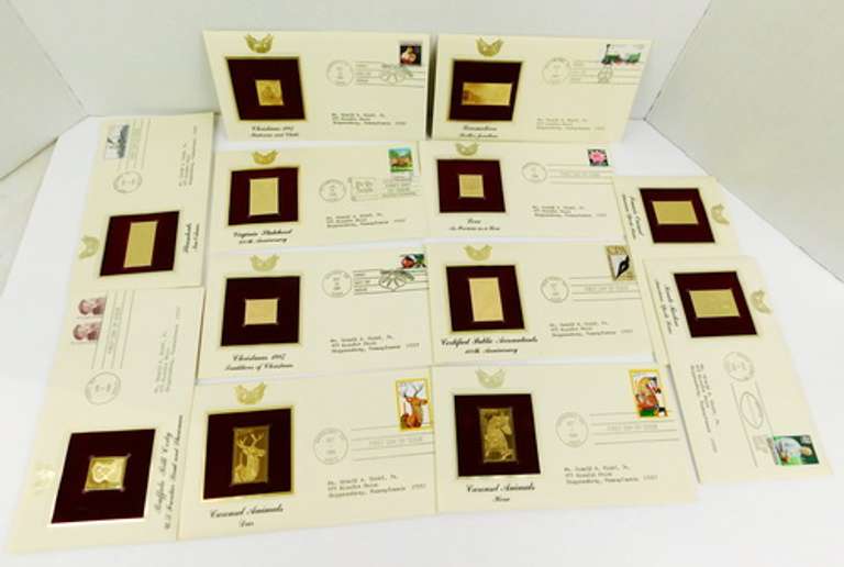 12 - 1st Day Covers & 22KT Gold Replica Stamps
