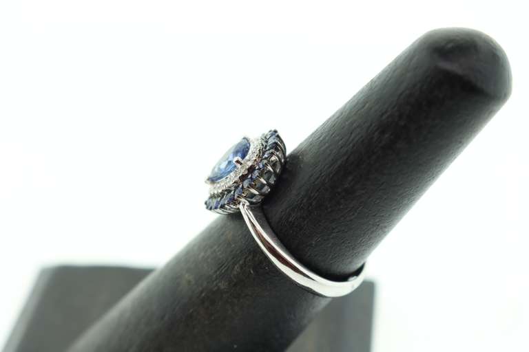 Gorgeous Aquatic Teardrop Sapphire Ring with 18k White Gold and Diamonds